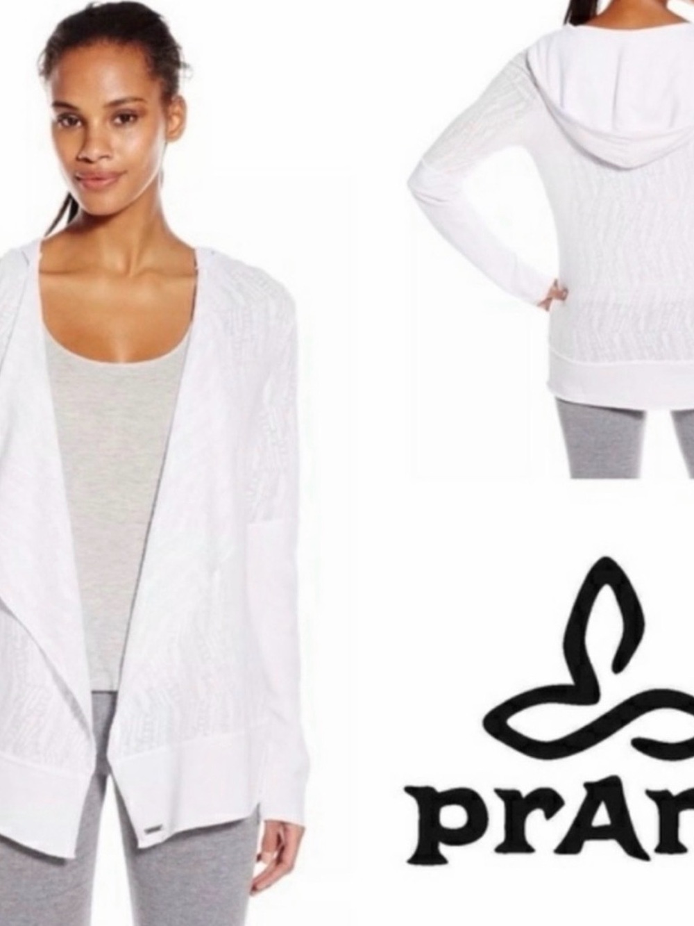 Prana White Hooded Open-Front Lightweight Cardigan